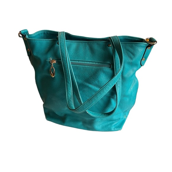 Teal Leather Tote with Studs - Picture 2 of 6